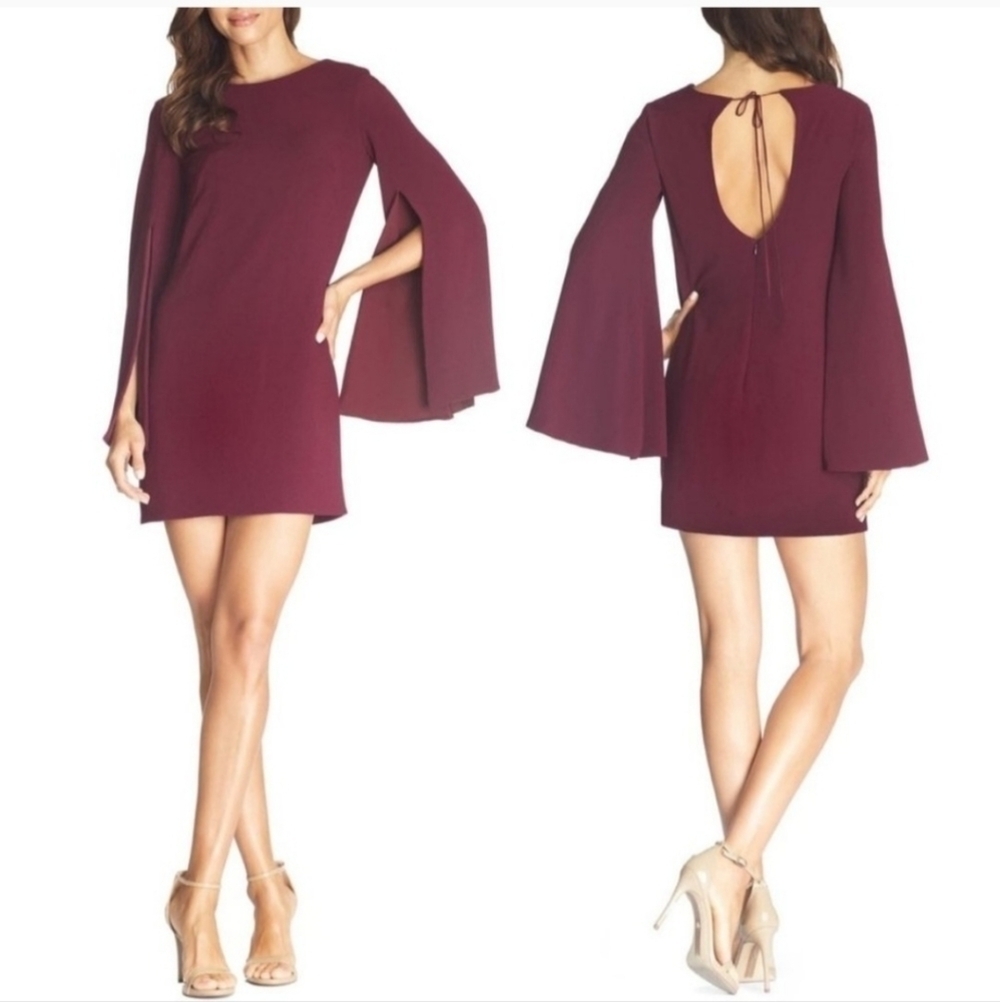 NWT Dress the Population Lillie Burgundy Cape Sleeve Dress